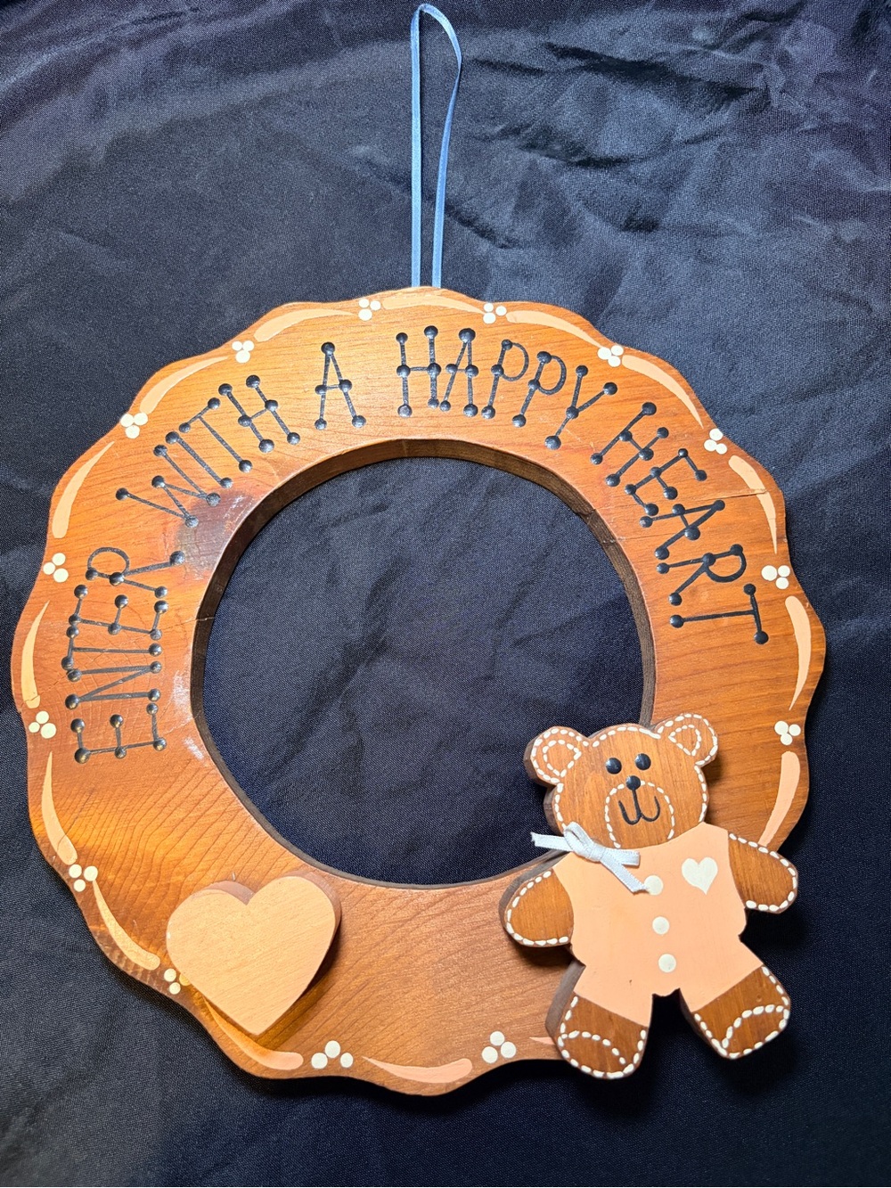 Wooden 'With A Happy Heart' Brown Holiday Wreath Ornament
